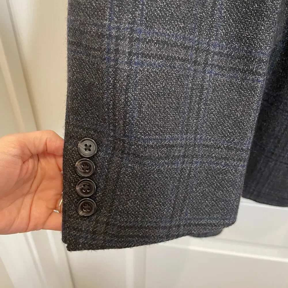 Lauren Ralph Lauren Men's Blazer Jacket Plaid Gray Blue Career 100%‎ Wool 50L